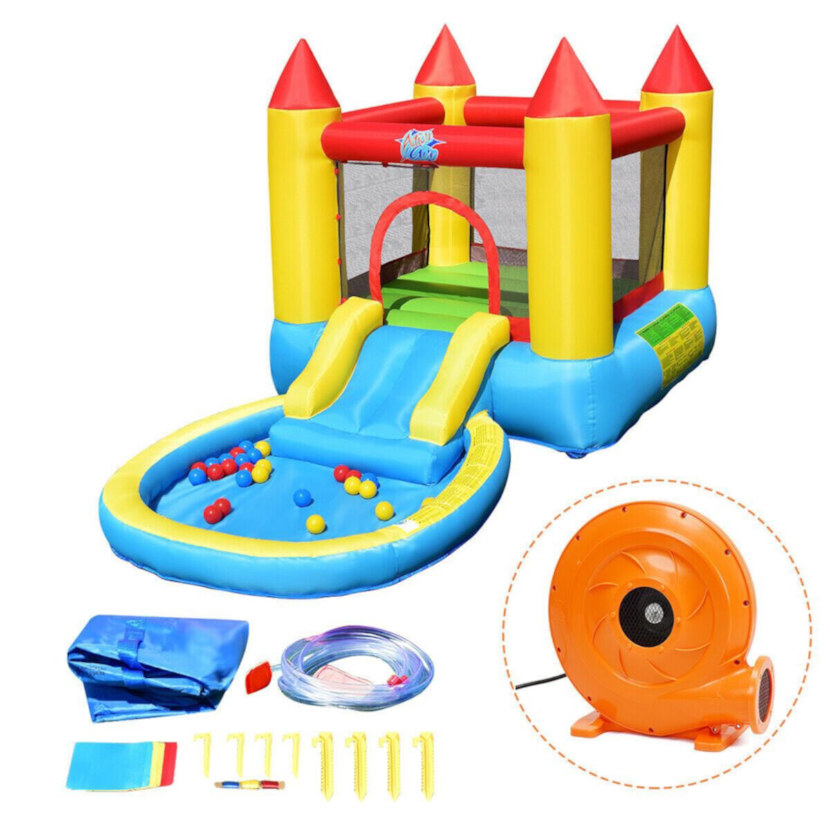 Inflatable Kids Slide Bounce House with 580w Blower Slickblue