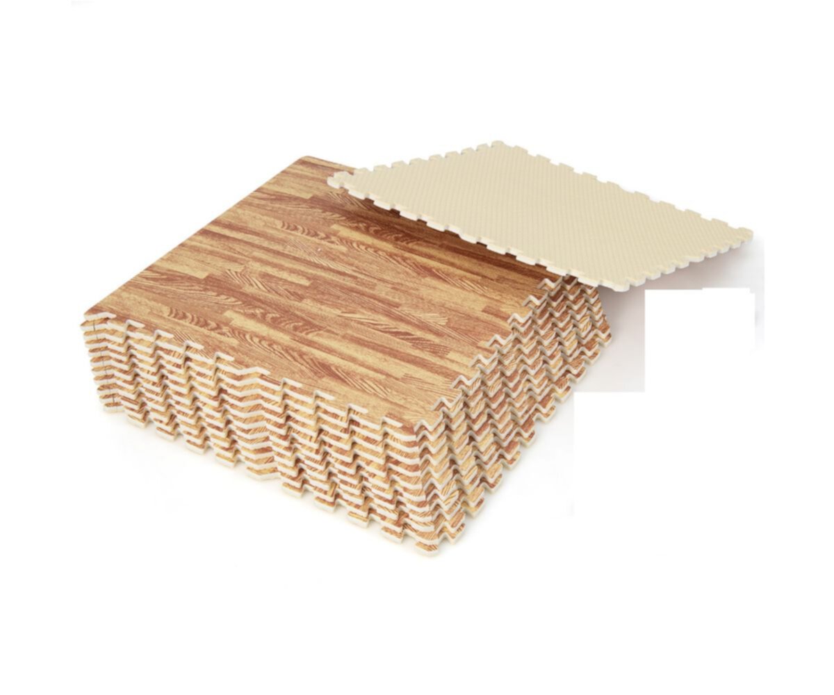 12 Tiles Wood Grain Foam Floor Mats with Borders Slickblue