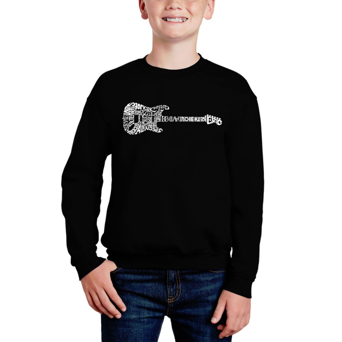 Rock Guitar - Boy's Word Art Crewneck Sweatshirt LA Pop Art