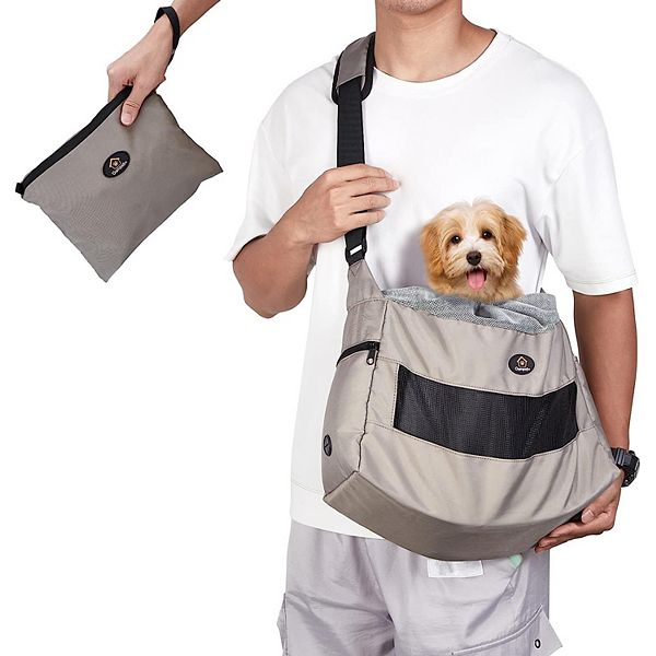 Foldable Pet Sling Carrier with Adjustable Opening 3 Pockets Ownpets