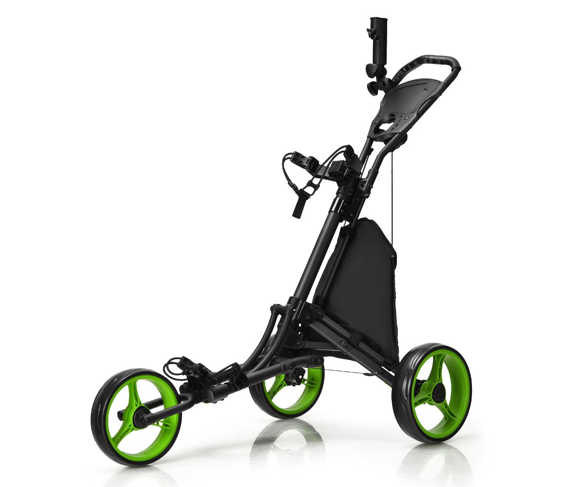 Folding 3 Wheels Golf Push Cart with Bag Scoreboard Adjustable Handle Slickblue
