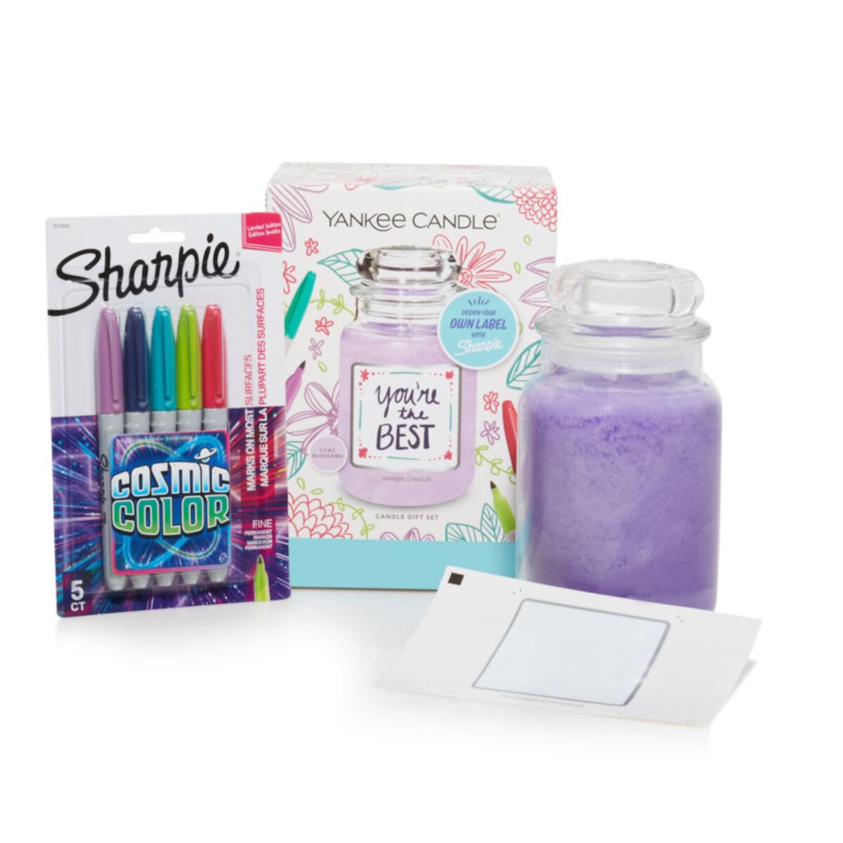 Yankee Candle x Sharpie Scented Candle, Cosmic Color Permanent Markers & Customizable Candle Label Gift Set Yankee Candle