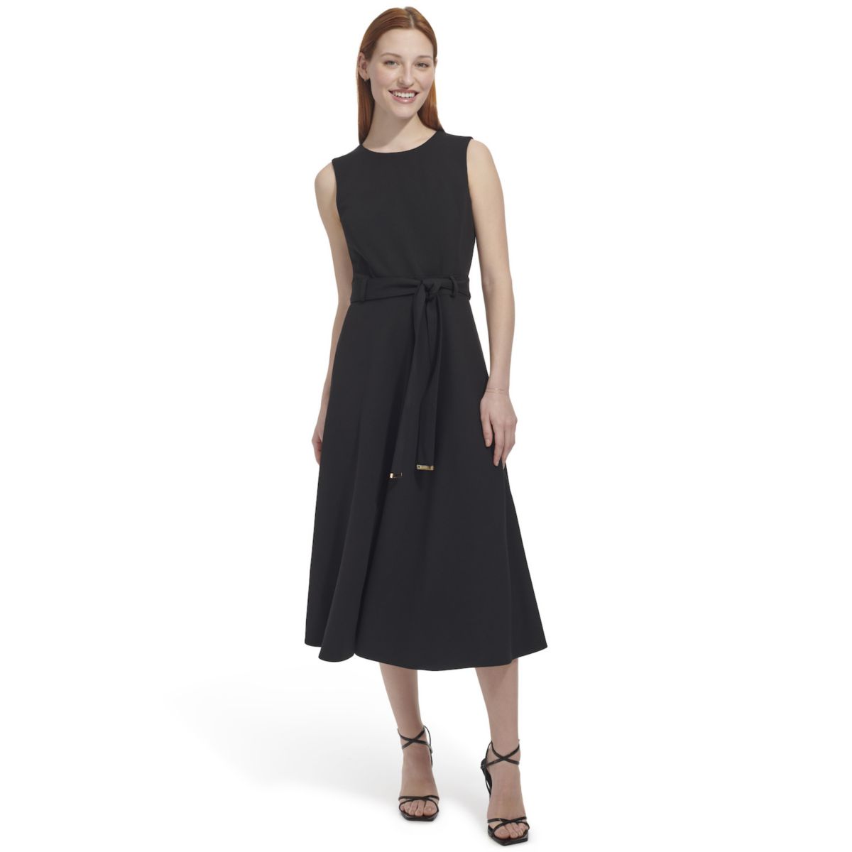 Women's Andrew Marc Sleeveless Midi Tie Waist Dress Andrew Marc