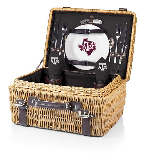 Корзина для пикника Picnic Time Texas A&M Aggies Champion с комплектом: 2 тарелки, 2 бокала, 2 стальных вилки, 2 ножа, 2 ложки Unbranded