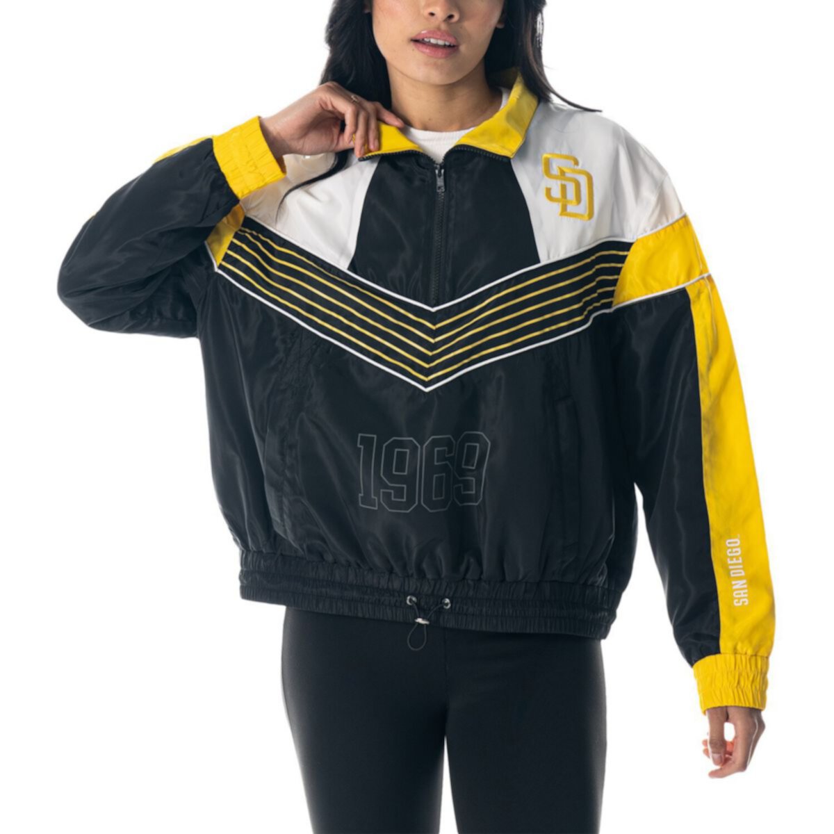 Women's The Wild Collective  Black San Diego Padres Chevron Half-Zip Track Jacket The Wild Collective