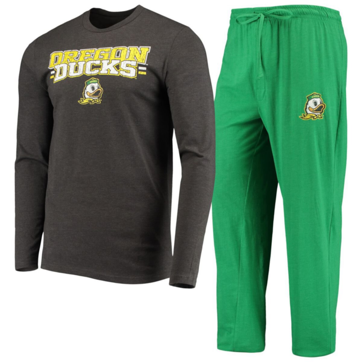 Men's Concepts Sport Green/Heathered Charcoal Oregon Ducks Meter Long Sleeve T-Shirt & Pants Sleep Set Unbranded