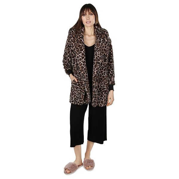 Women's Leopard Plush Hooded Cardigan Memoi