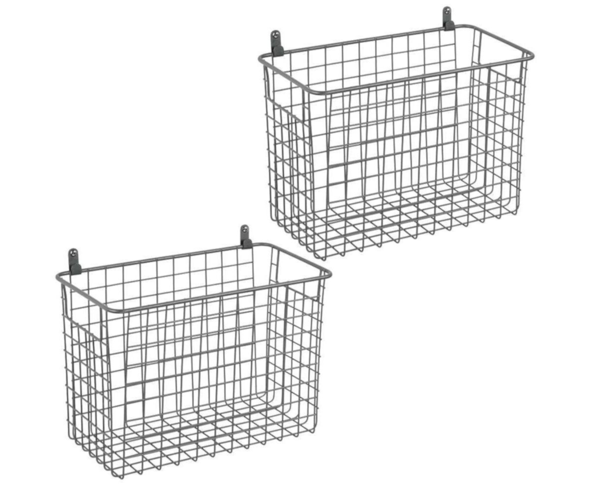 mDesign Metal Wall Mount Hanging Basket Bin for Home Storage - 2 Pack MDesign