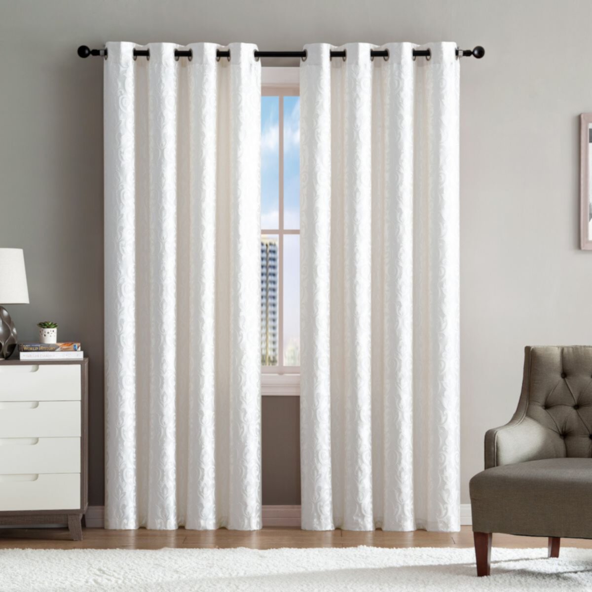 VCNY Home Sophie Damask Woven Jacquard Woven 1 Window Curtain Panel VCNY HOME