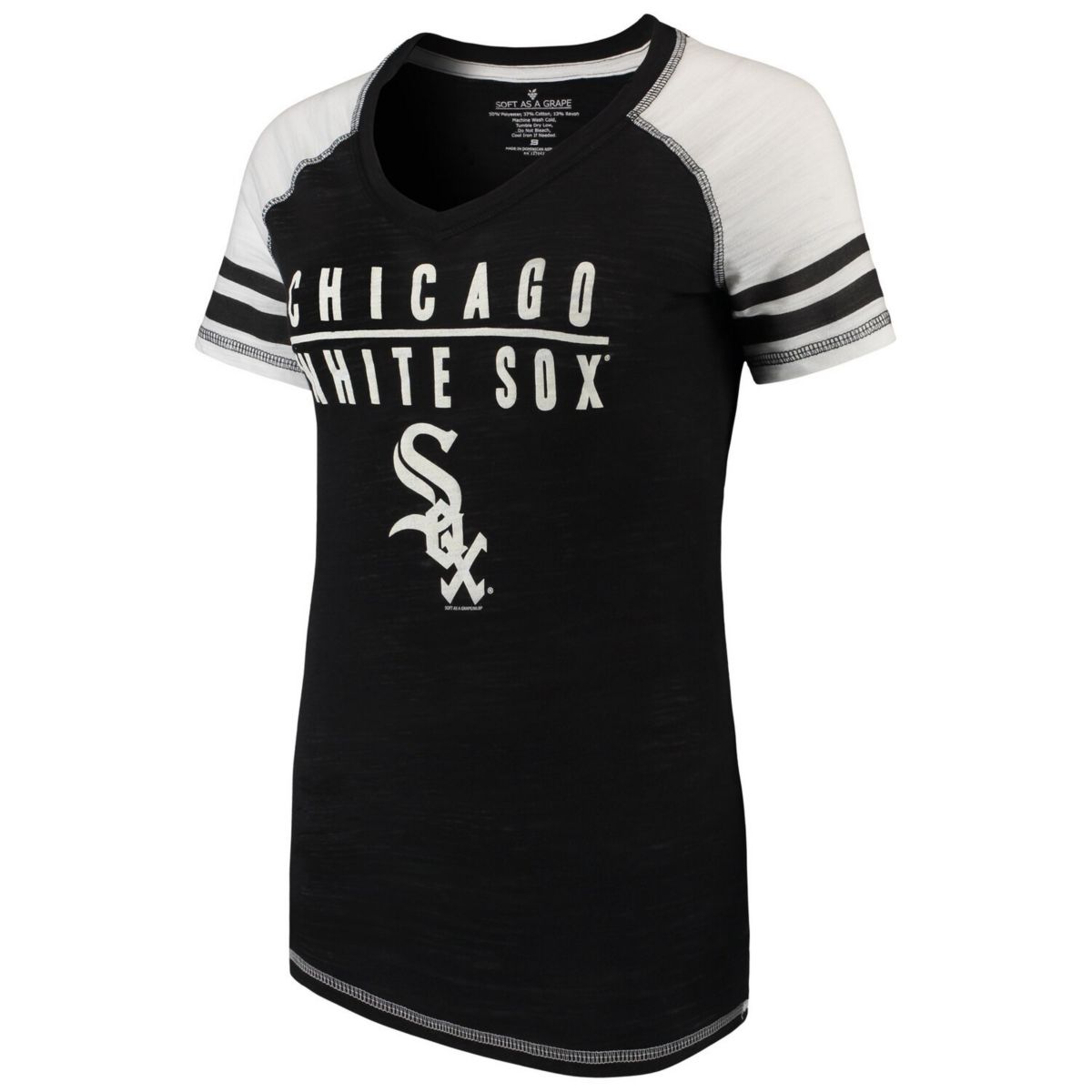 Women's Soft as a Grape Black Chicago White Sox Color Block V-Neck T-Shirt Soft As A Grape