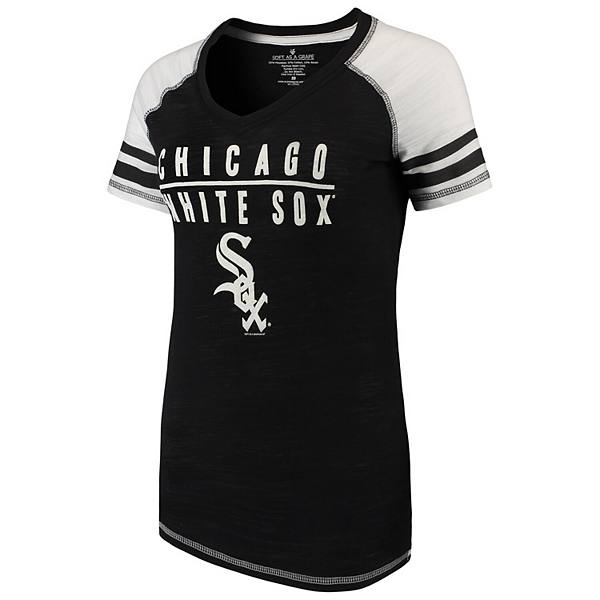 Женская Футболка Soft As A Grape Черная Chicago White Sox Color Block V-образным Вырезом Soft As A Grape