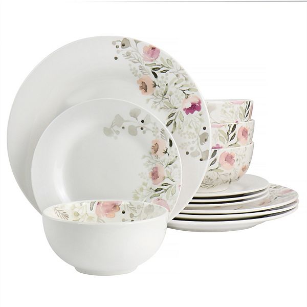 Gibson Home Lily Garden Ceramic 12 Piece Dinnerware Set Gibson Home