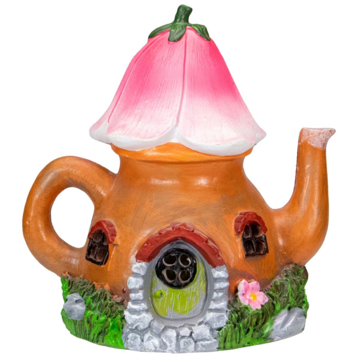 7&#34; Solar Lighted Flower Tea Pot Outdoor Garden Statue Christmas Central