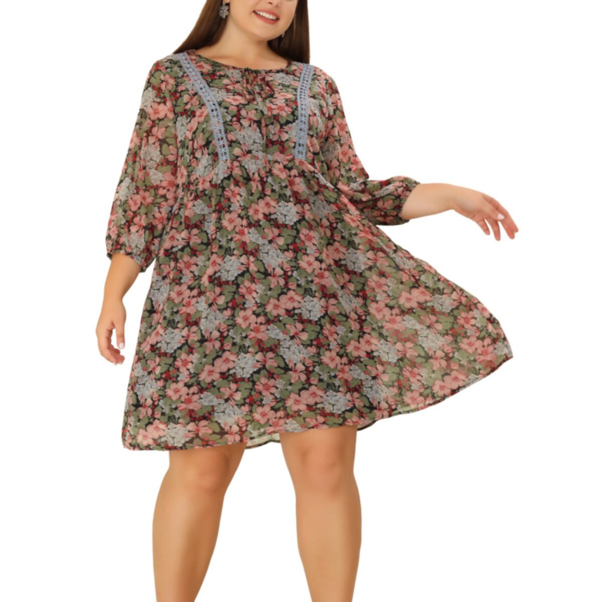 Women's Plus Size 3/4 Sleeves Summer Babydoll Floral Midi Dress Agnes Orinda