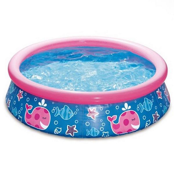 Summer Waves Quick Set 5ft x 15in Round Inflatable Ring Kiddie Pool, Pink Whale Summer Waves