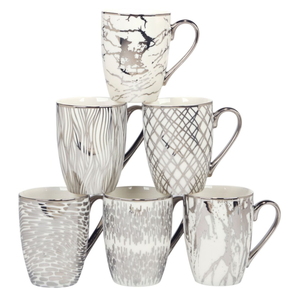 Certified International Set of 6 Matrix Silver Plated Tapered Mugs Certified International