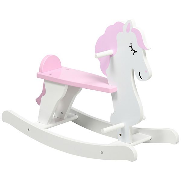 Qaba Little Wooden Rocking Horse Toy for Kids' Imaginative Play, Children's Small Baby Rocking Horse Ride-on Toy for Toddlers 1-3, Pink and White Qaba