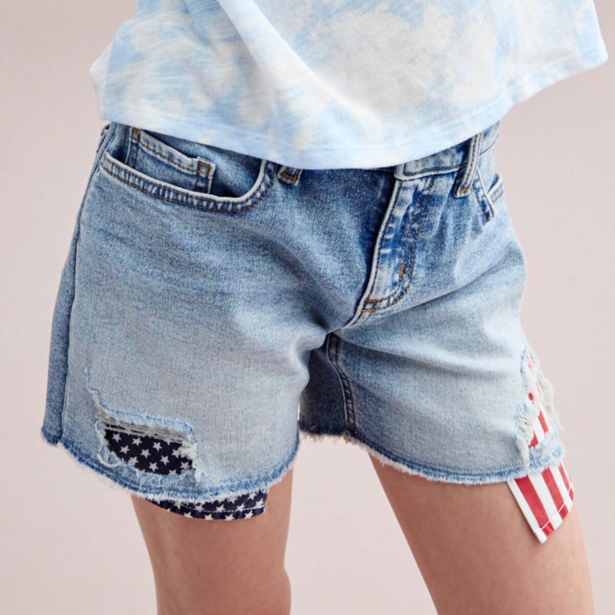 Спортивные Шорты SO Для Девочек American Flag Layered Denim Distressed Jean Shorts SO