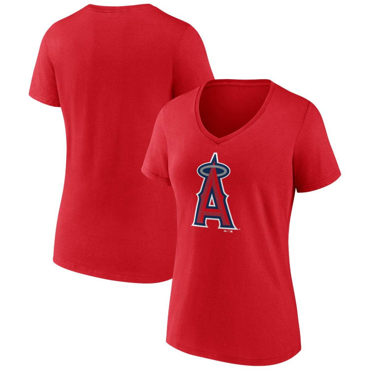 Women's Fanatics Branded Red Los Angeles Angels Core Official Logo V-Neck T-Shirt Fanatics