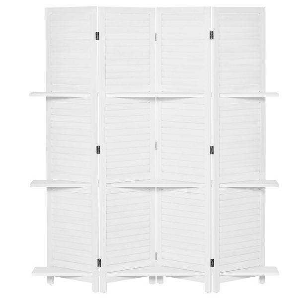 Wood Mobile Folding Privacy Screen Partition Wall Room Divider W/ Shelves White HomCom