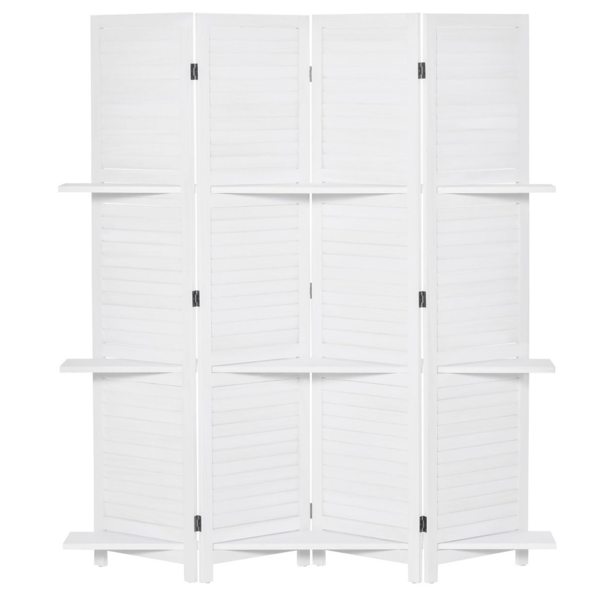 Wood Mobile Folding Privacy Screen Partition Wall Room Divider W/ Shelves White HomCom