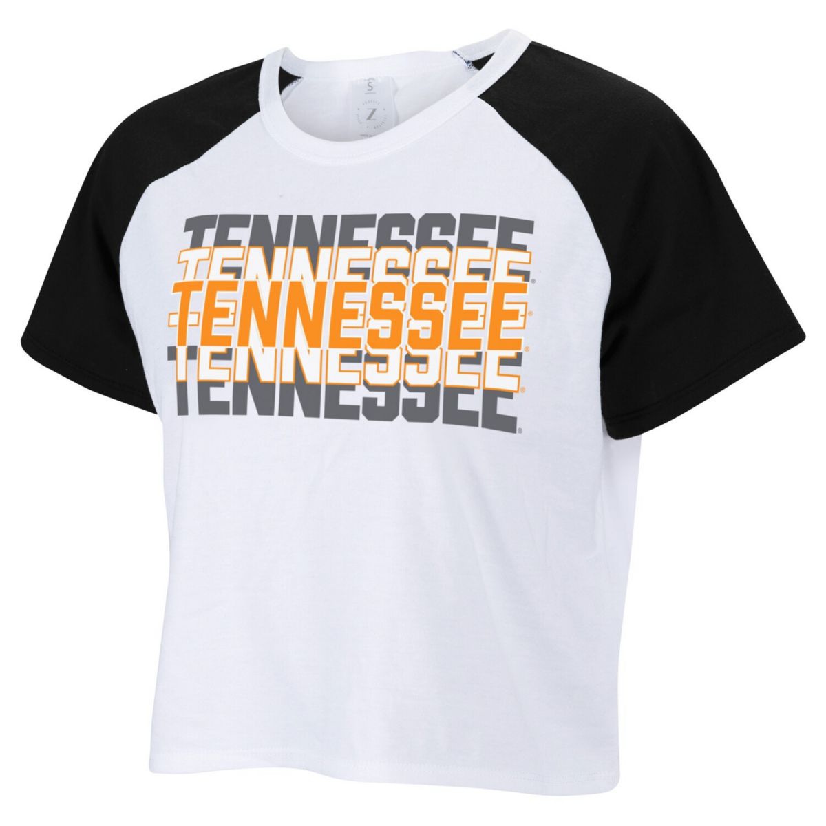 Women's ZooZatz White Tennessee Volunteers Colorblock Repeat Raglan Cropped T-Shirt ZooZatz