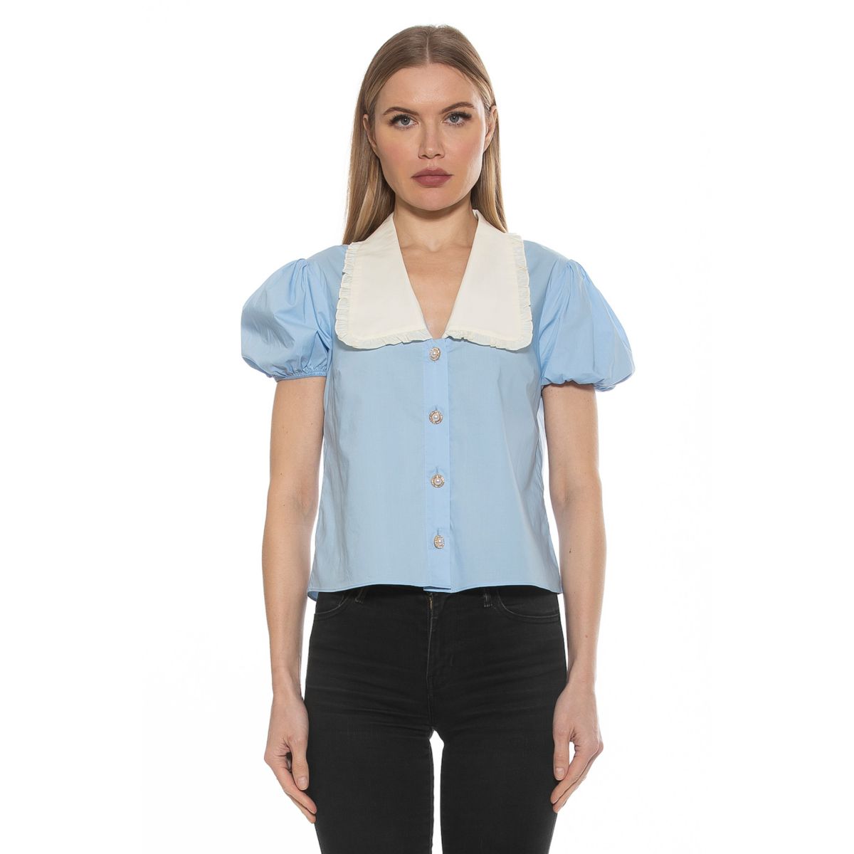 Women's ALEXIA ADMOR Sandra Short Sleeve Top with Embellished Button ALEXIA ADMOR