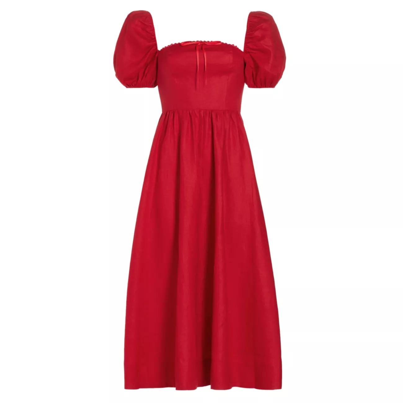 Marella Linen Puff-Sleeve Midi-Dress REFORMATION