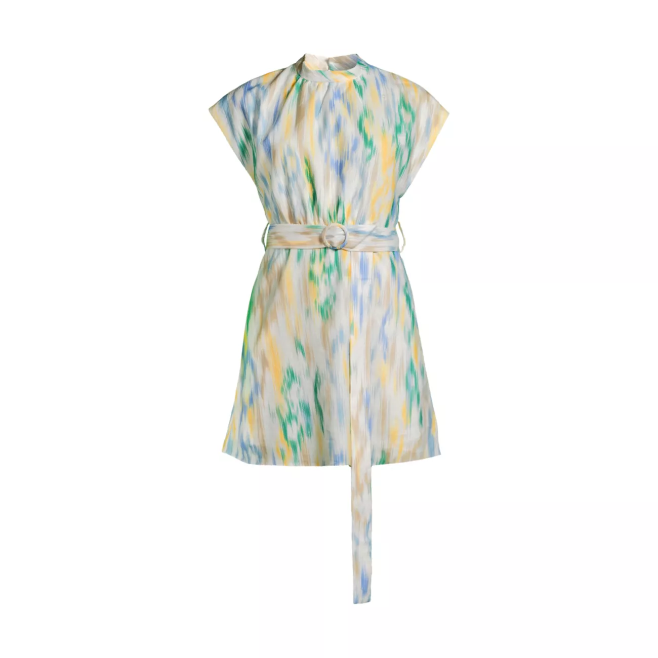 Ikat-Inspired Linen-Blend Belted Minidress Undra Celeste