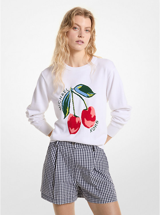 Cherry Jacquard Cotton Blend Sweater Michael Kors