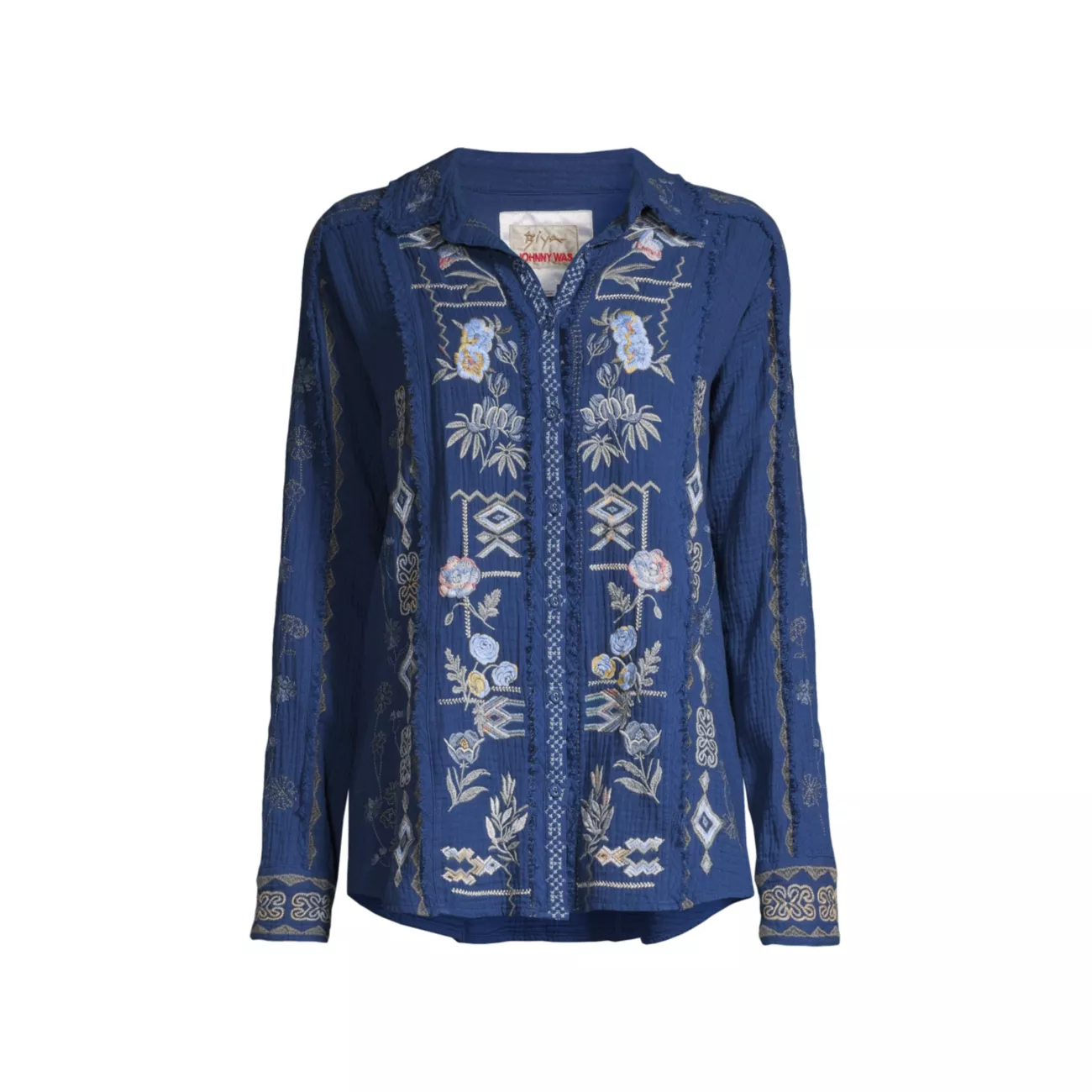 Leyla Floral Embroidered Cotton Shirt Johnny Was