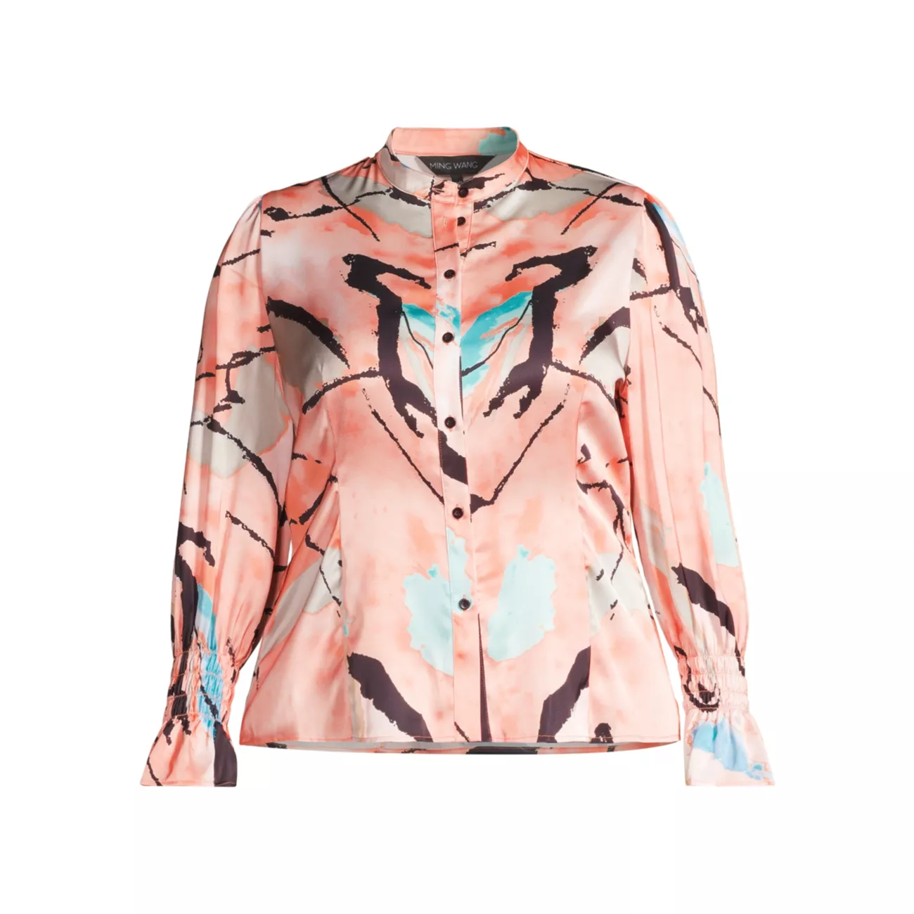 Plus Abstract Poet-Sleeve Blouse Ming Wang