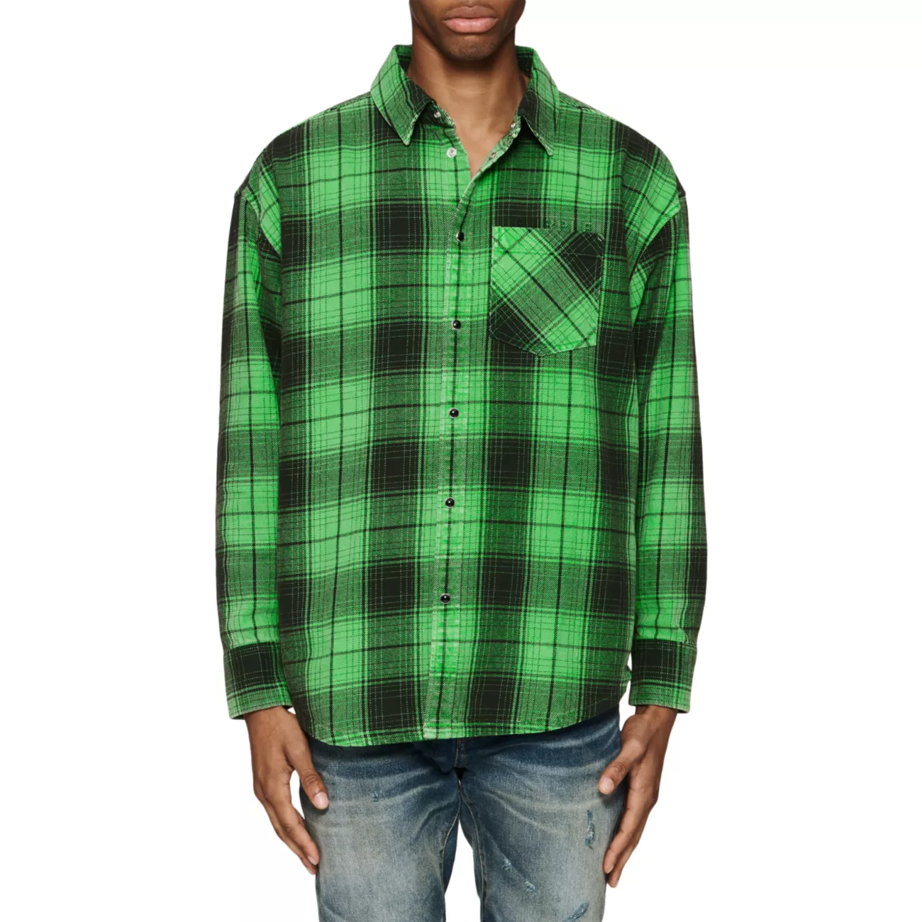 Wordmark Plaid Cotton Western Shirt Purple