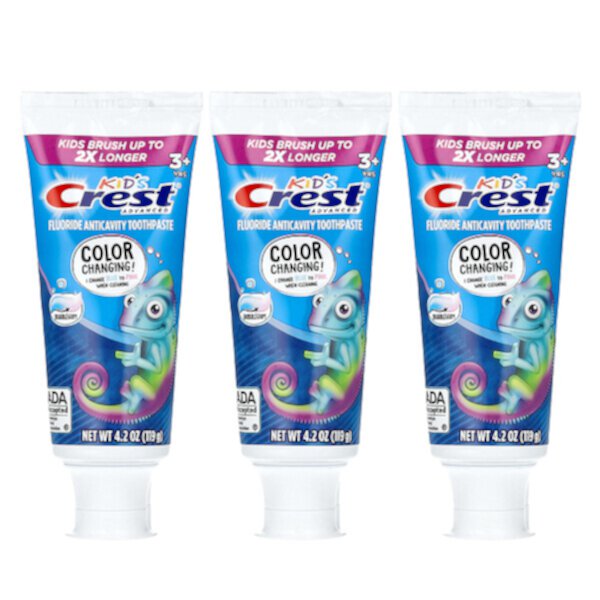Kids Advanced, Fluoride Anticavity Toothpaste, 3+ Yrs, Bubblegum, 3 Pack, 4.2 oz (119 g) Each Crest