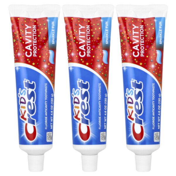 Kids, Cavity Protection, Fluoride Anticavity Toothpaste, Sparkle Fun, 3 Pack, 4.6 oz (130 g) Each Crest