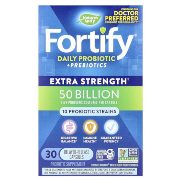 Fortify, Daily Probiotic + Prebiotics, Extra Strength, 50 Billion , 30 Delayed Release Capsules Nature's Way