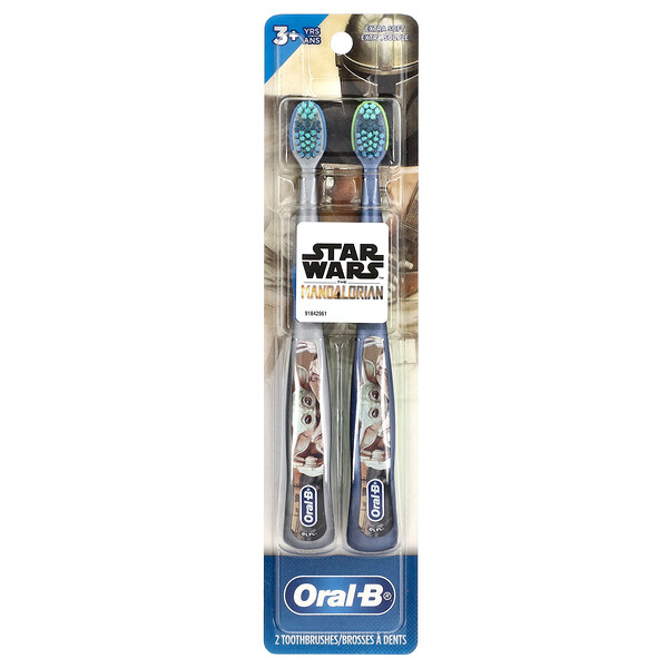 Toothbrushes, Extra Soft, 3+ Yrs, Star Wars, The Mandalorian, 2 Toothbrushes Oral-B