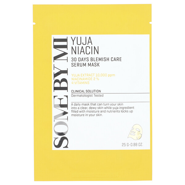 Yuja Niacin, 30 Day Blemish Care Serum Beauty Mask , 1 Sheet Mask, 0.88 oz (25 g) SOME BY MI