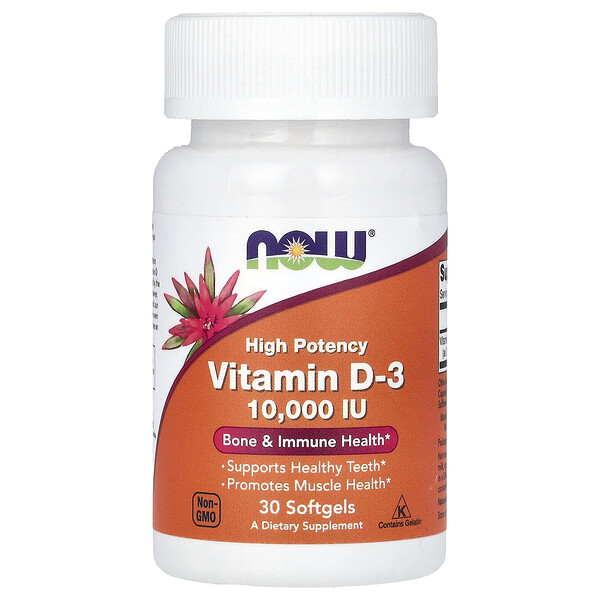 Vitamin D-3, High Potency, 10,000 IU, 30 Softgels (Мягкие капсулы) NOW Foods