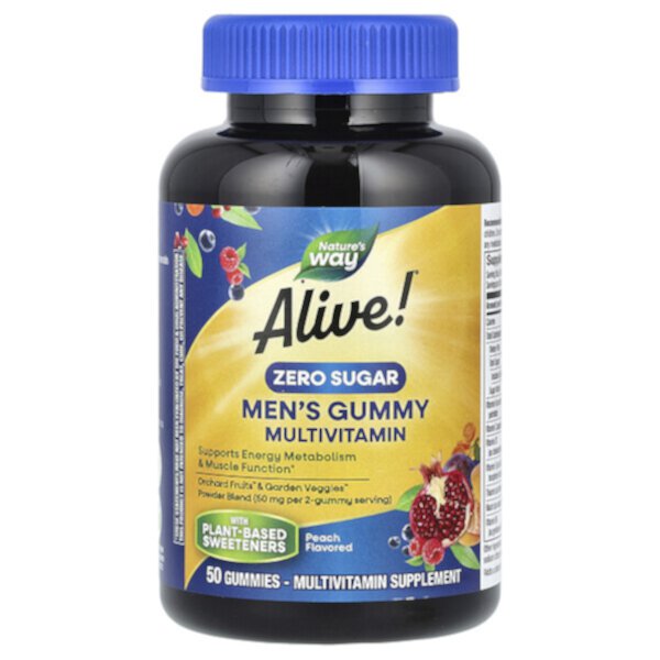 Alive! Men's Gummy Multivitamin, Zero Sugar, Peach, 50 Gummies Nature's Way