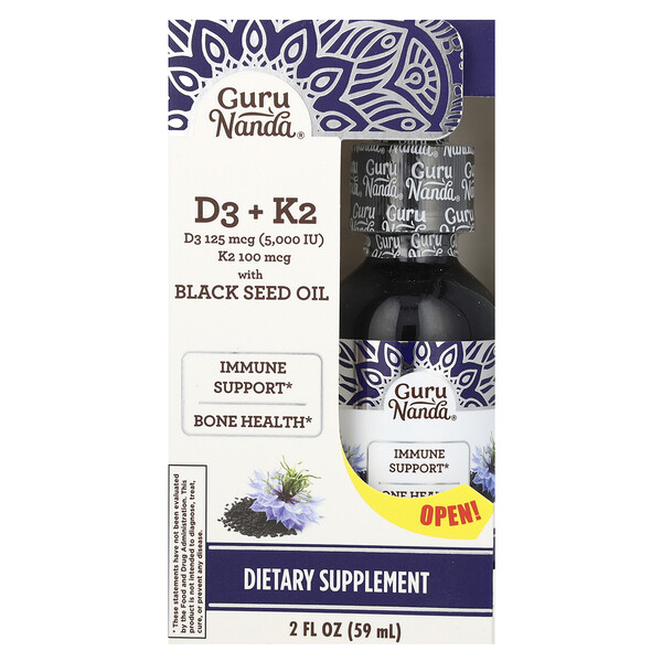 D3 + K2, Black Seed Oil, 2 fl oz (59 ml) GuruNanda