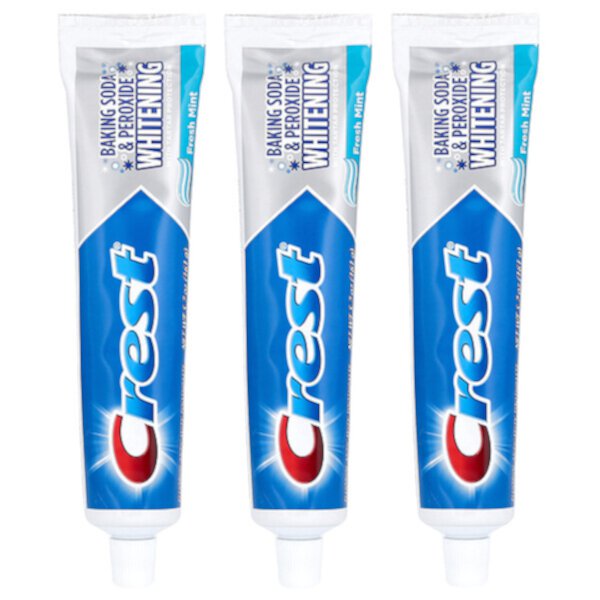 Baking Soda & Peroxide Whitening Fluoride Toothpaste, Fresh Mint, 3 Pack, 5.7 oz (161 g) Each Crest
