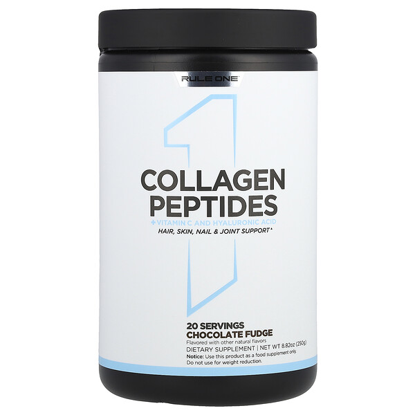 Collagen Peptides + Vitamin C and Hyaluronic Acid, Chocolate Fudge, 8.82 oz (250 g) Rule One Proteins