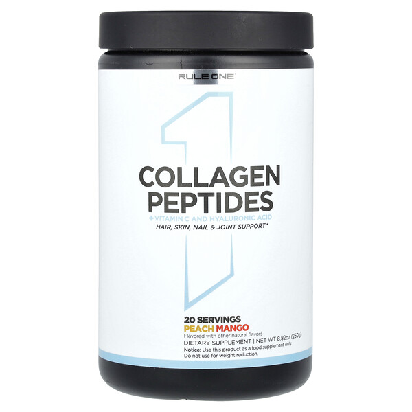 Collagen Peptides + Vitamin C and Hyaluronic Acid, Peach Mango, 8.82 oz (250 g) Rule One Proteins