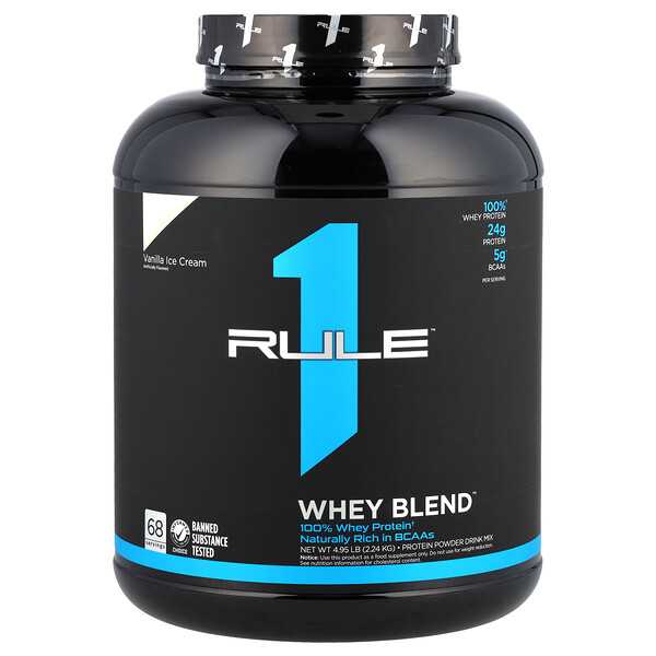 Whey Blend, Protein Powder Drink Mix, Vanilla Ice Cream, 4.95 lb (2.24 kg) Rule One Proteins