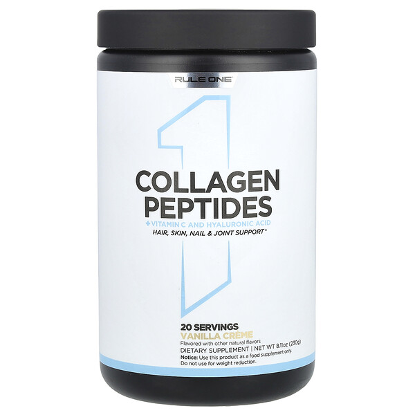 Collagen Peptides + Vitamin C and Hyaluronic Acid, Vanilla Creme, 8.11 oz (230 g) Rule One Proteins
