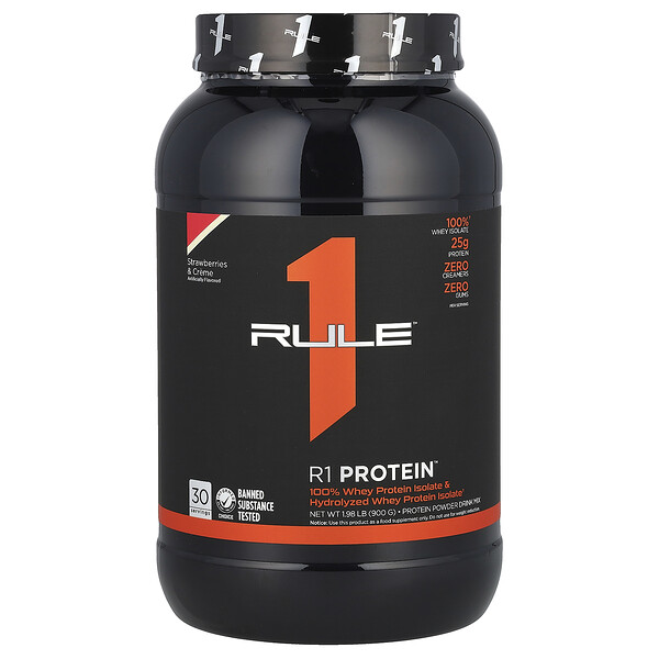 R1 Protein Powder Drink Mix, Strawberries & Creme, 1.98 lb (900 g) Rule One Proteins