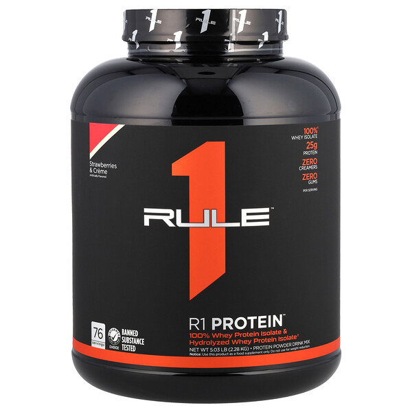 R1 Protein Powder Drink Mix, Strawberries & Creme, 5.03 lbs (2.28 kg) Rule One Proteins
