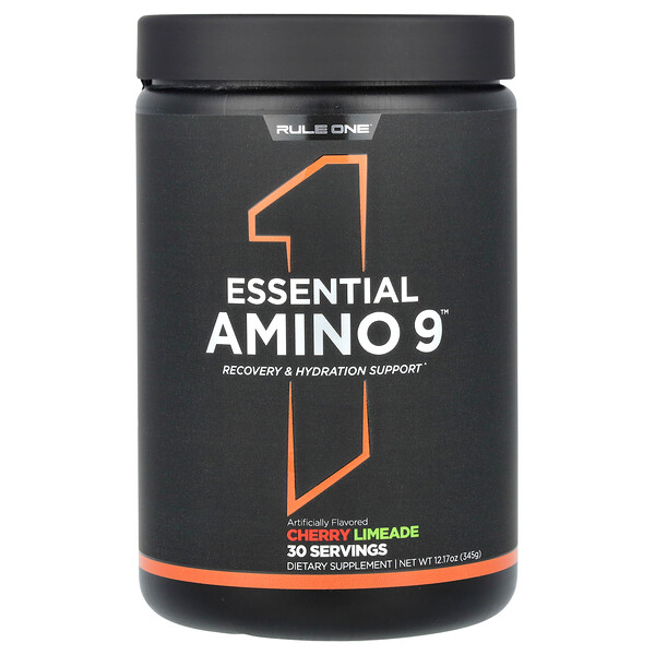 Эссенциальные аминокислоты Essential Amino 9, черная вишня и лайм, 345 г, 7,5 г EAA и 5 г BCAA Rule One Proteins