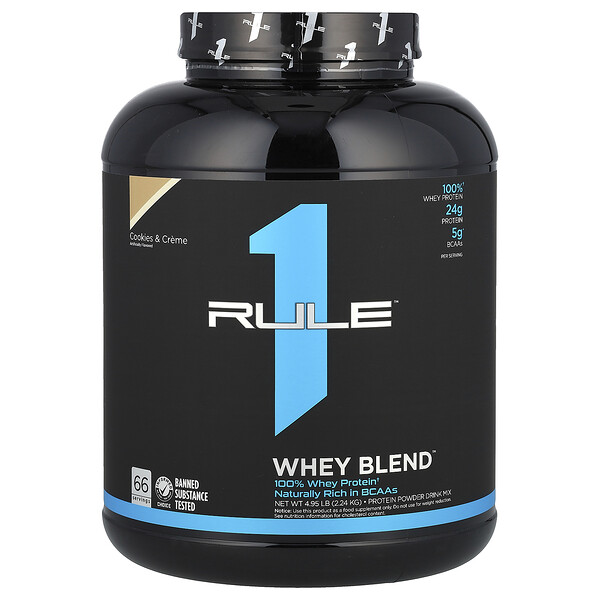 Whey Blend, Protein Powder Drink Mix, Cookies & Creme, 4.95 lb (2.24 kg) Rule One Proteins